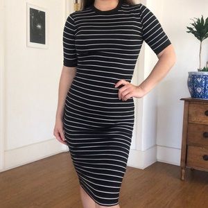 Black Striped Midi Bodycon Dress Sz S